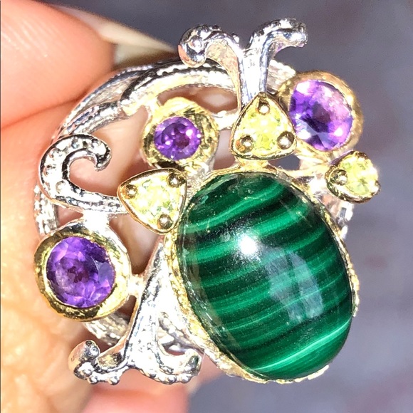 Amazing Genuine Malachite Sterling Silver Ring